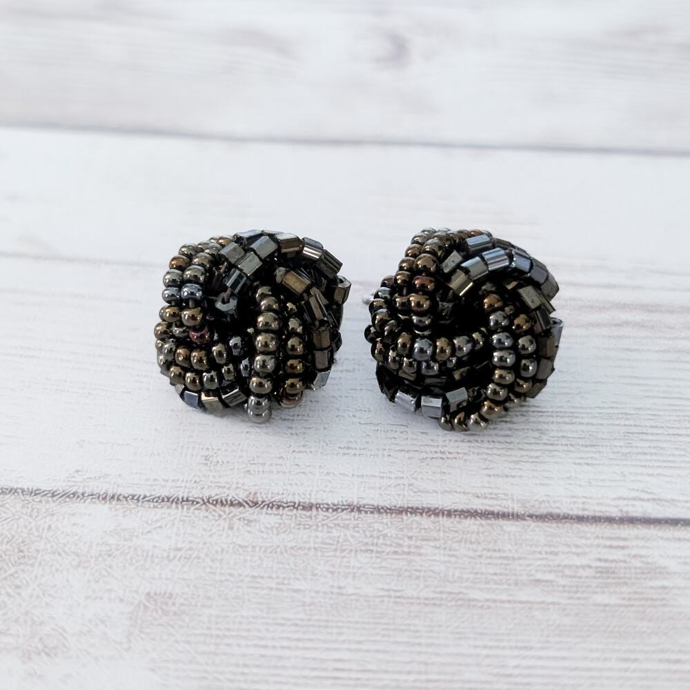 Vintage Clip On Earrings Dark Bronzey Tones Wrap Style